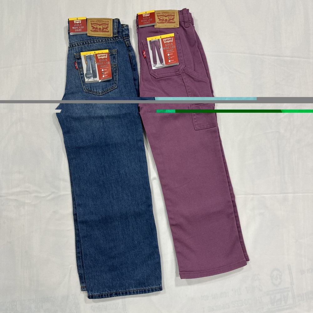 Lot of 2 Levi Girl's Wide Leg Pants Stretch Adjustable Waist Jeans Size 6 NWT